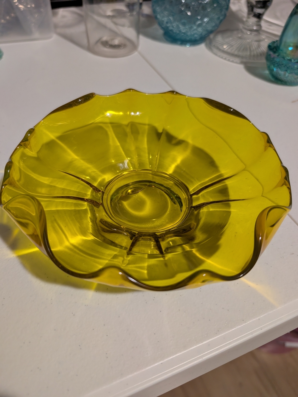vintage Yellow selenium Glass Decorative Bowl - vintage glass